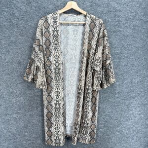 Viamor Top Women L Large Gray Animal Print Open Front 3/4 Sleeve Rayon Casual